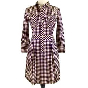 Theory Womens Lidiya Shirt Dress Size 4 Purple Yellow Plaid Pockets Button Down